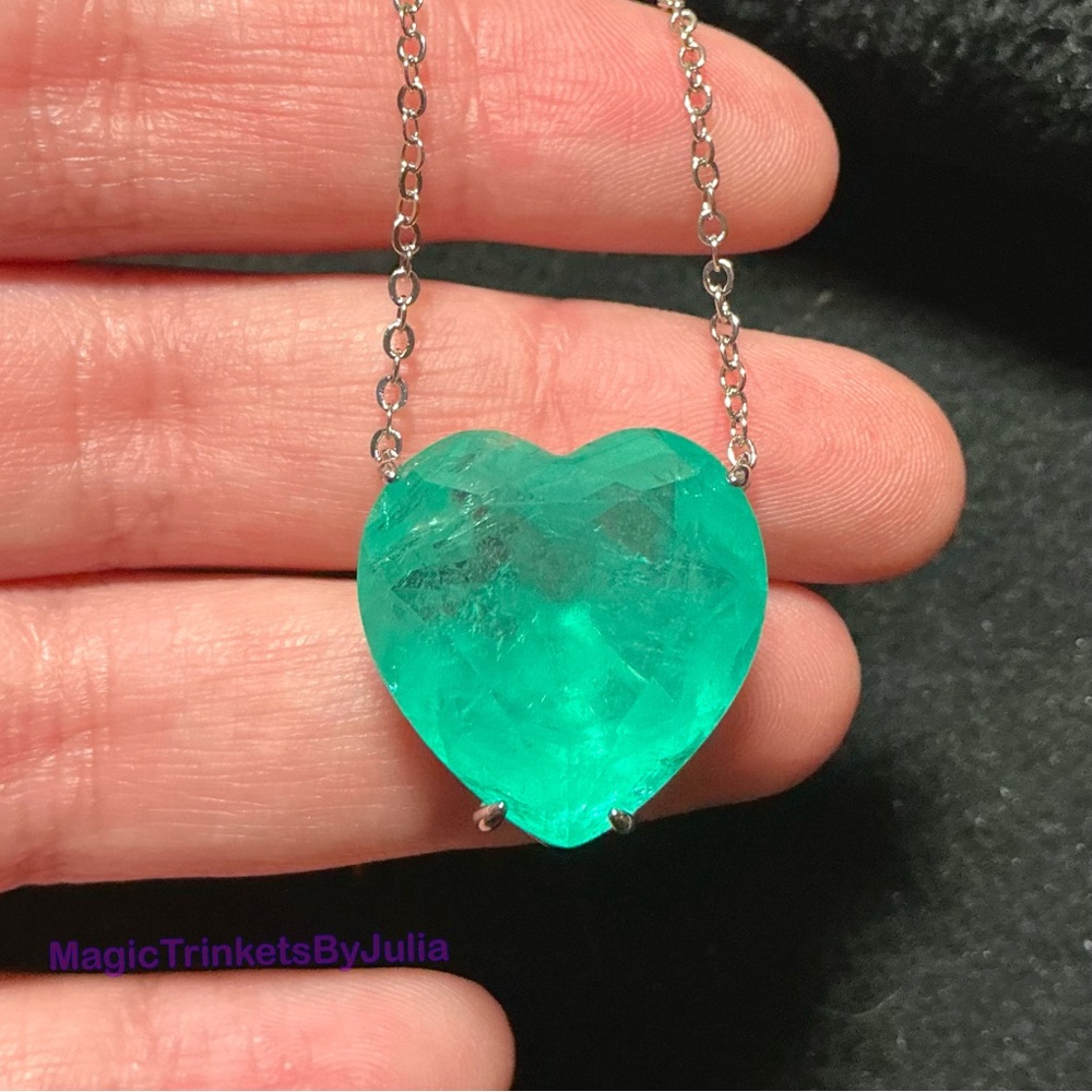 Paraiba Tourmaline Pendant 925 Sterling Silver Necklace Tourmaline Heart Pendant - Picture 2 of 7